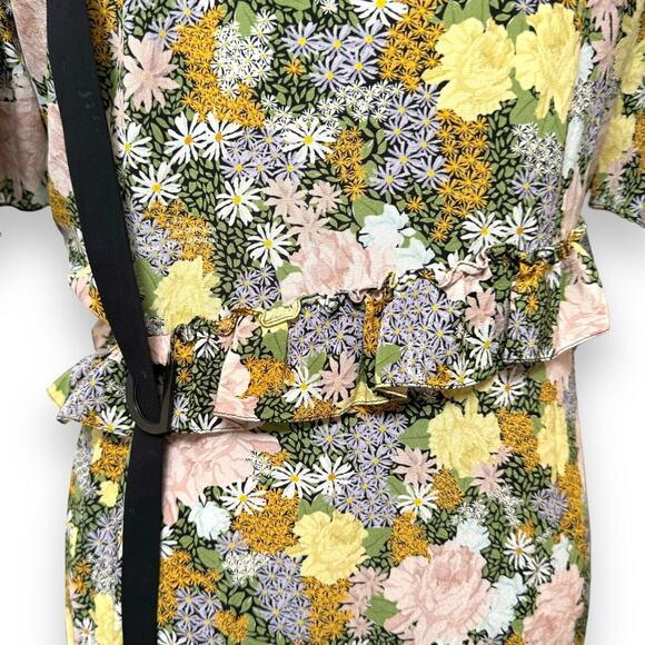 Rokh Womens Slit Frill Dress Multicolor Floral Short Sleeve Asymmetric S… - Picture 9 of 13